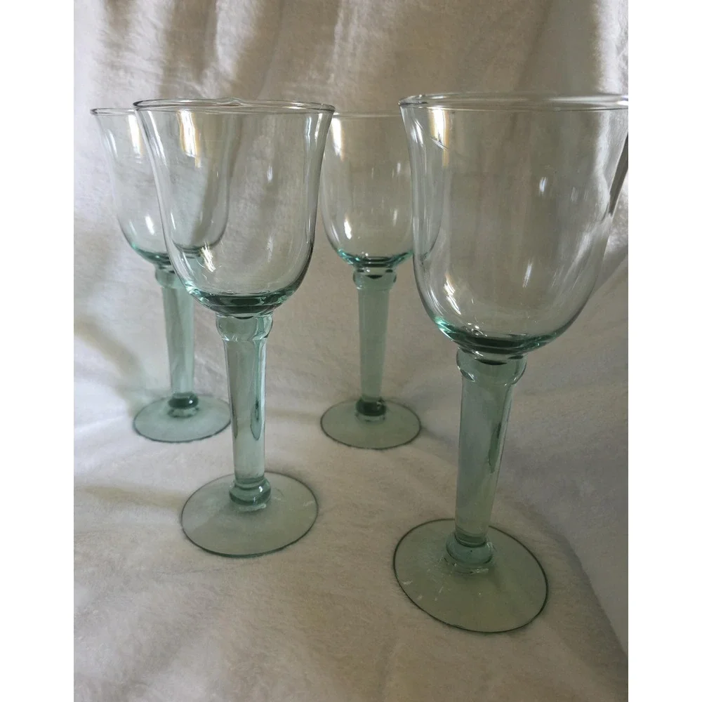 Vintage La Mediterranea Recycled Glass Goblets - Set of 4, Seafoam Green